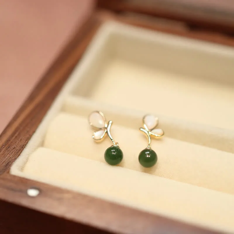 Mythstone Natural Butterfly Tridacna Stone Cyan Jade Copper Plated Gold Calm Necklace Pendant Ring Earrings Set - Image 6