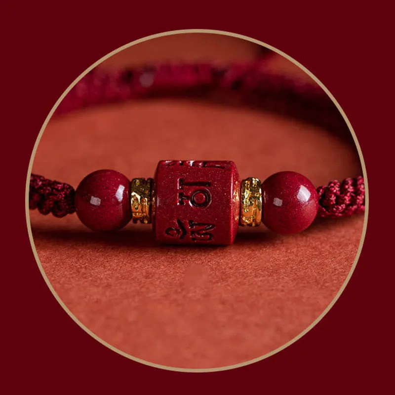 Mythstone Tibet Cinnabar Om Mani Padme Hum Engraved Blessing Braided Bracelet - Image 9