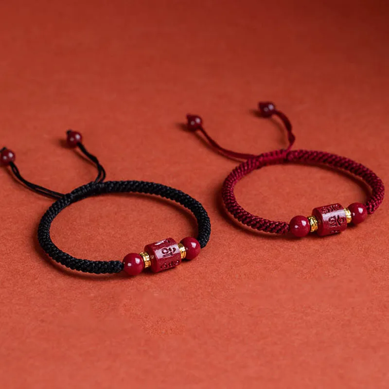 Mythstone Tibet Cinnabar Om Mani Padme Hum Engraved Blessing Braided Bracelet - Image 2