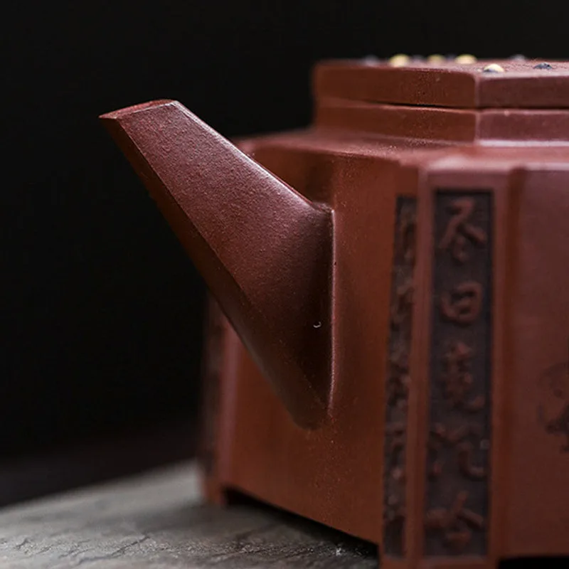 Mythstone Yixing All Handmade Gomoku Playing Chess Purple Clay Kung Fu Square Teapot 280ml - Image 14