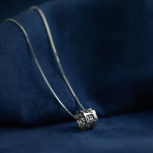 Mythstone 925 Sterling Silver Tibetan Om Mani Padme Hum Engraved Love Focus Necklace Pendant