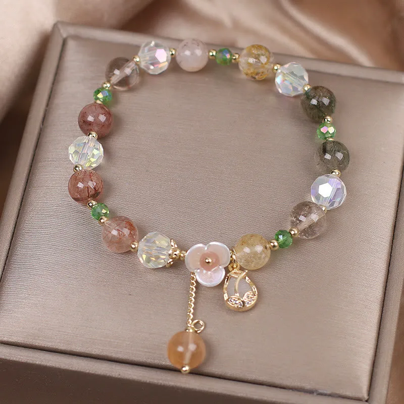 Mythstone Strawberry Quartz Rutilated Quartz Fluorite Flower Healing Bracelet - Image 18