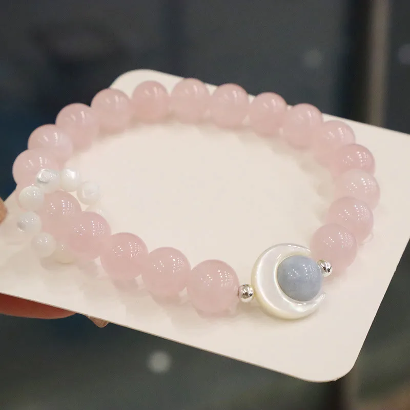 Mythstone 925 Sterling Silver Natural Amethyst Aquamarine Pink Crystal Cat's Eye Healing Crescent Moon Bracelet - Image 14