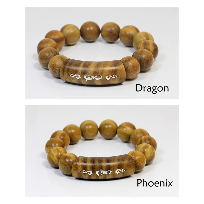 Mythstone 999 Sterling Silver Green Sandalwood Om Mani Padme Hum Dragon Phoenix Dharmachakra Inlaid Peace Bracelet - Image 8