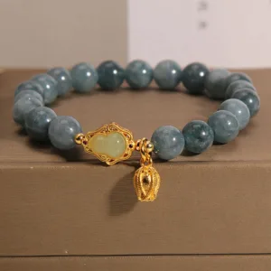 Mythstone Natural Jade Gourd Tulip Charm Luck Bracelet
