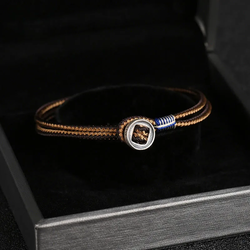 Mythstones 925 Sterling Silver Handmade Button Protection Weave String Bracelet - Image 6