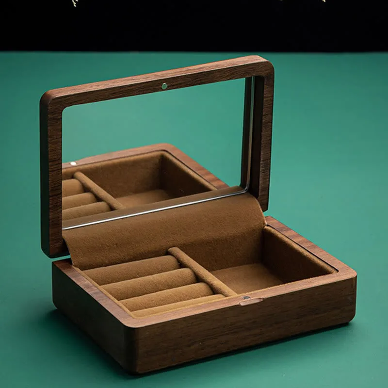 Mythstone Vintage Handmade Black Walnut Wood Jewelry Storage Box With Mirror - Image 7