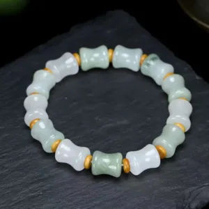 Mythstone Jade Coconut Shell Bamboo Pattern Abundance Luck Bracelet