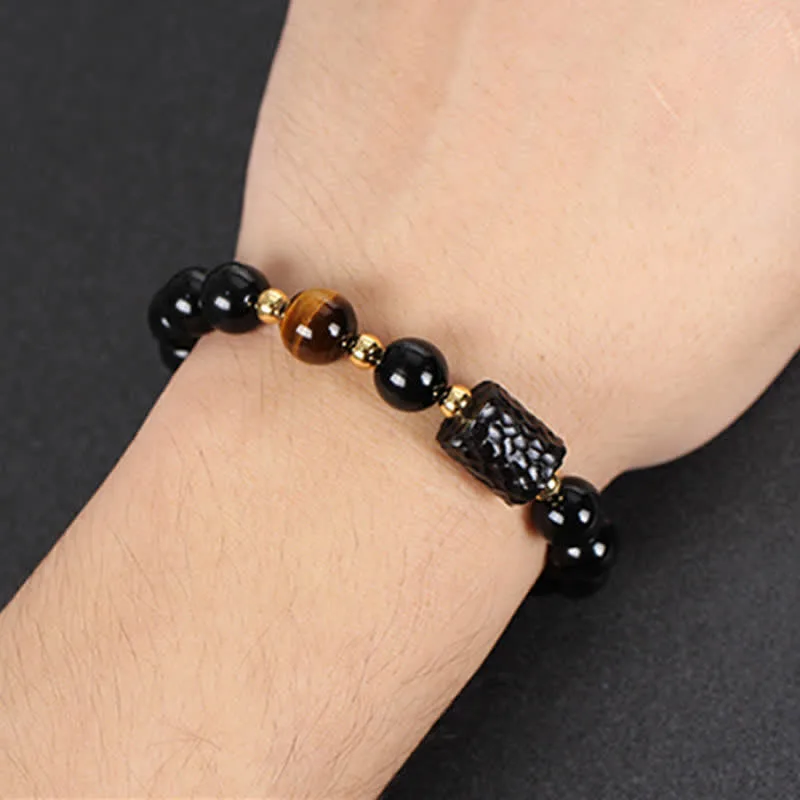 Black Obsidian Ebony Wood Red Tiger Eye Strength Couple Bracelet - Image 4