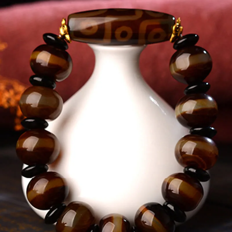 MythStone Tibetan Natural Nine-Eye Dzi Bead Agate Wealth Blessings Bracelet - Image 10