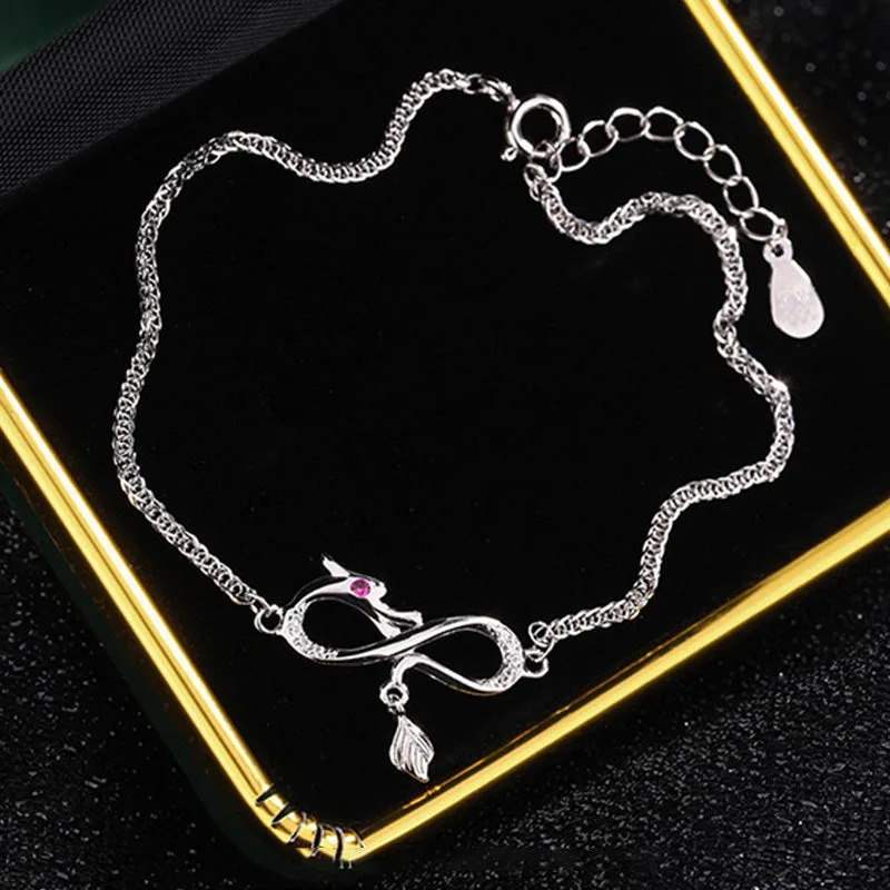 Mythstone Year Of The Dragon 999 Sterling Silver Zircon Endless Knot Tail Charm Luck Protection Bracelet - Image 4