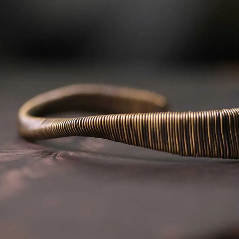 Mythstone Simple Design Wrapped Copper Luck Wealth Adjustable Cuff Bracelet - Image 11