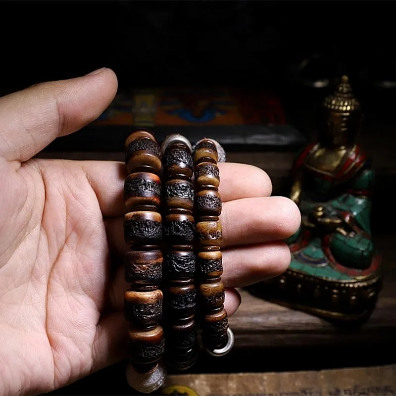 Mythstone 925 Sterling Silver Chinese Zodiac Natal Buddha Handmade Tibet Yak Bone Strength Bracelet - Image 2