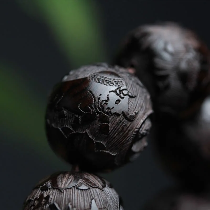 Mythstone Ebony Wood Chinese Character Yin Yang Engraved Gourd Balance Bracelet - Image 6