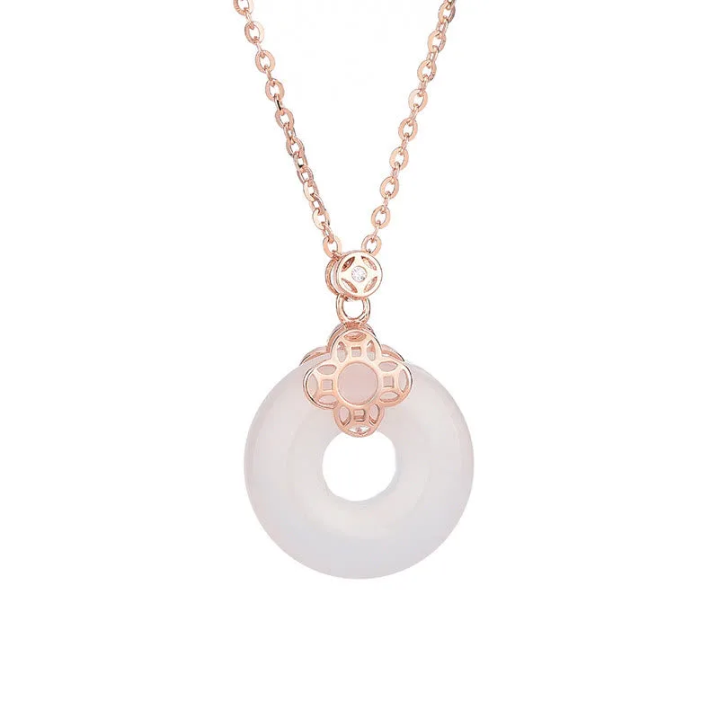 Mythstone 925 Sterling Silver Natural Hetian White Jade Chalcedony Coin Peace Buckle Luck Necklace Pendant - Image 7