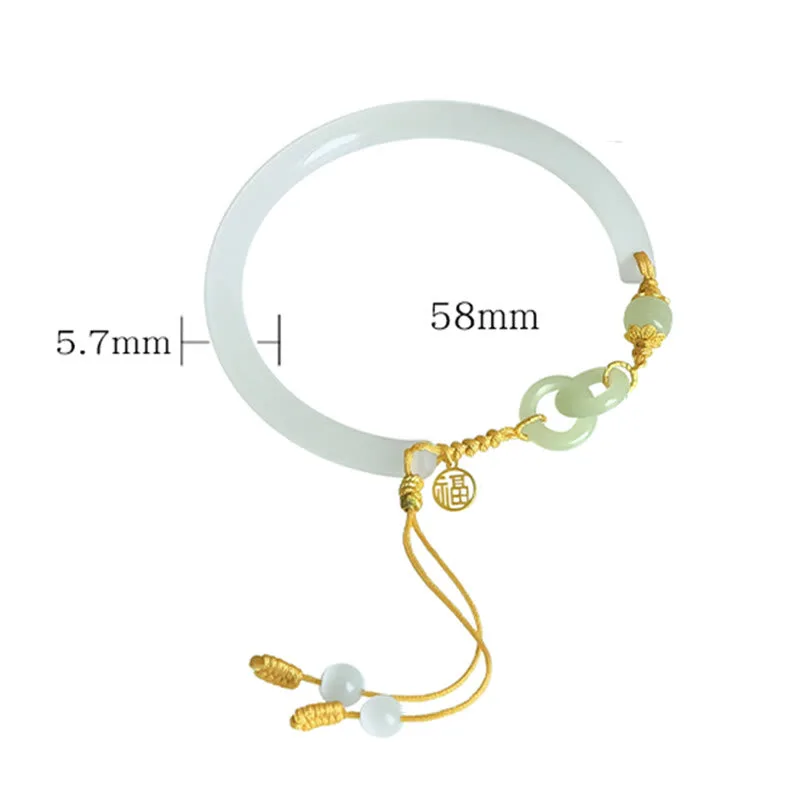 Mythstone 925 Sterling Silver Natural White Agate Hetian Jade Double Peace Buckle Fu Character Bracelet Bangle - Image 12