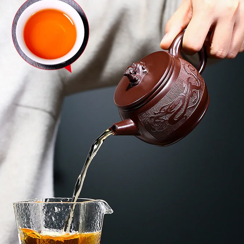 Mythstone Yixing Handmade Brown Dragon Purple Clay Kung Fu Teapot 240ml - Image 8