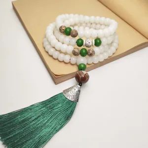 White Bodhi Seed Mala 108 Beads Protection Bracelet