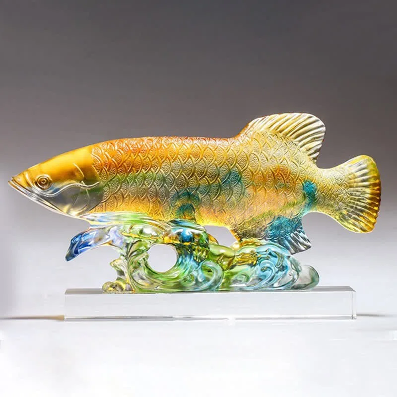 Mythstone - Handmade Liuli Crystal Koi Fish Art Piece Luck Home Office Decoration - Image 8