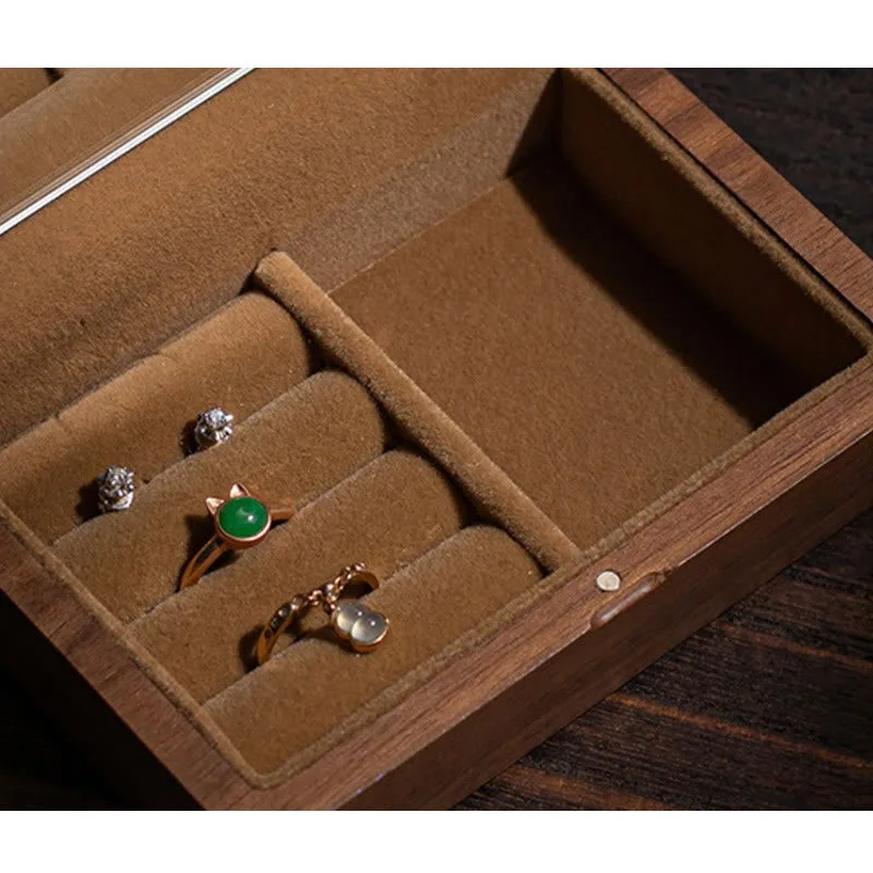 Mythstone Vintage Handmade Black Walnut Wood Jewelry Storage Box With Mirror - Image 10