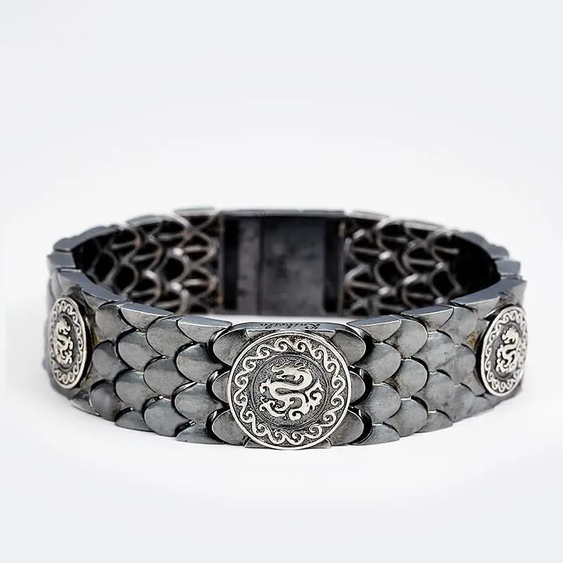 Mythstone 925 Sterling Silver Dragon Scales Luck Success Bracelet Bangle