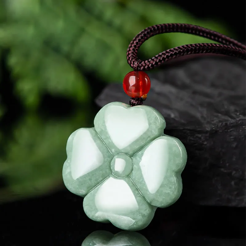 Mythstone Natural Lucky Four Leaf Clover Jade Prosperity Necklace Pendant - Image 3