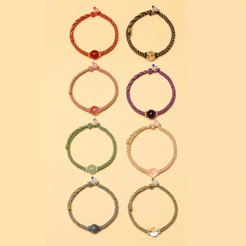 Mythstone Handmade Red Agate Amethyst Golden Rutilated Quartz Pink Crystal Bead Calm Braided Bracelet - Image 34