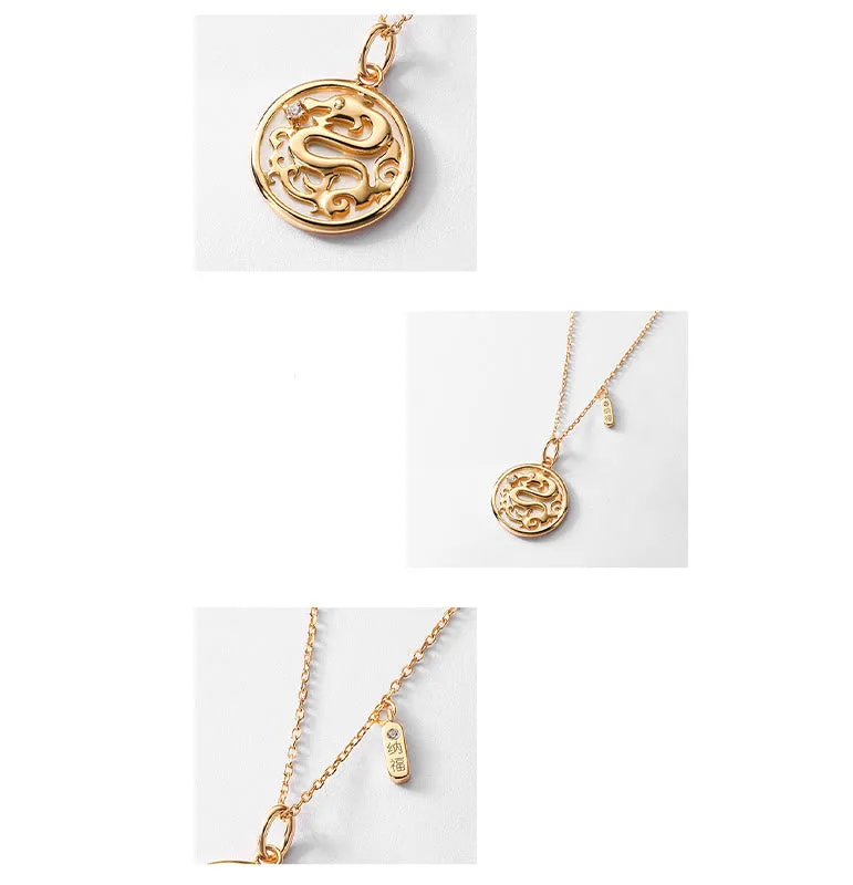 MythStone 925 Sterling Silver Tridacna Stone Year of the Dragon Fu Character Luck Strength Necklace Pendant - Image 6