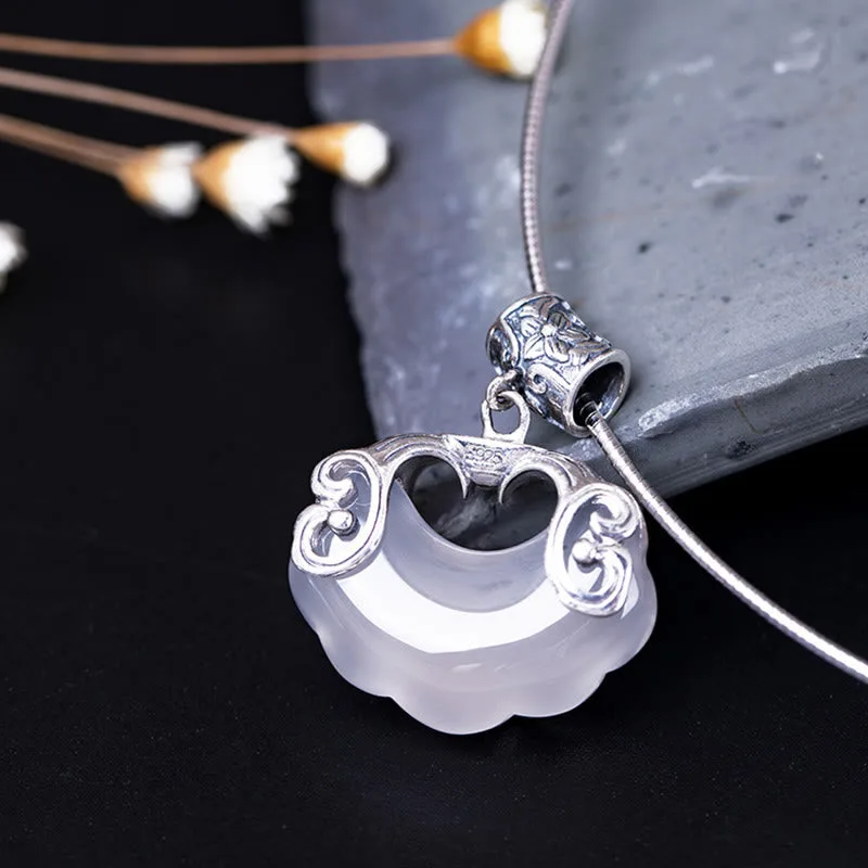 Mythstone - 925 Sterling Silver Natural Chalcedony Lock of Good Wishes Koi Fish Luck Necklace Pendant - Image 2