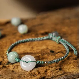 Mythstone White Jade Peace Buckle Pumpkin Bead Luck Blessing Braided Bracelet