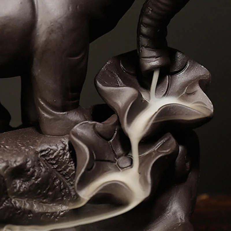 Mythstone Tibetan Elephant Purple Clay Backflow Smoke Fountain Peace Healing Incense Burner Decoration - Image 16