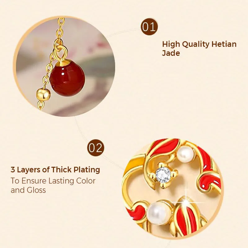 Mythstone - 925 Sterling Silver Four Leaf Clover Koi Fish Red Agate Pearl Wealth Bracelet Necklace Pendant Earrings Set - Image 6