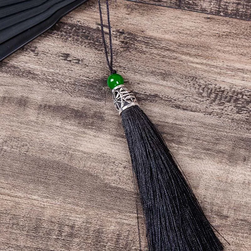 Mythstone Mountains Plum Blossom Lotus Magpie Bamboo Leaves Handheld Silk Bamboo Folding Fan 22.5cm - Image 8