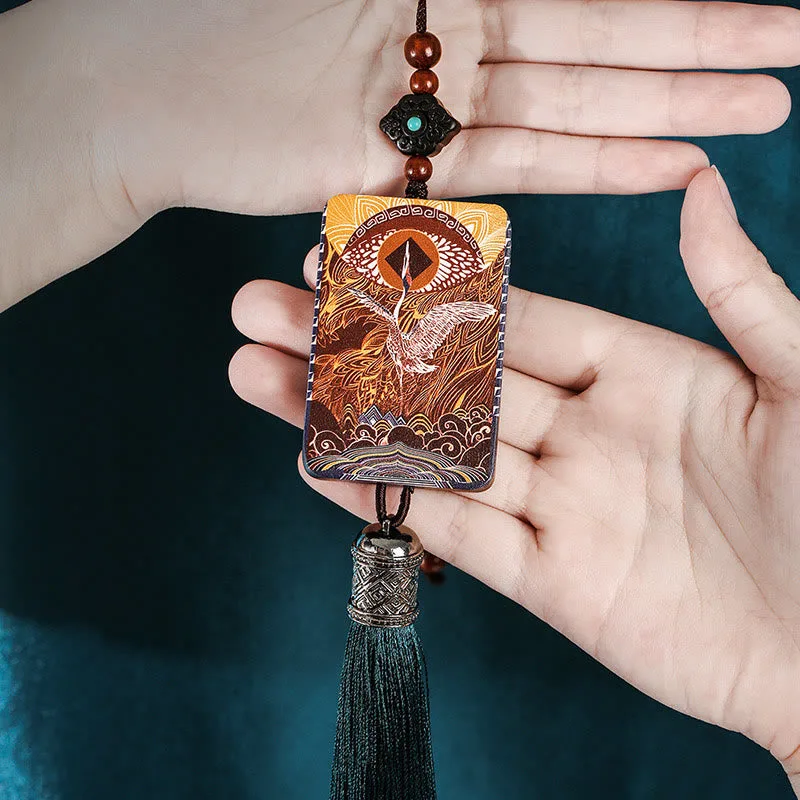 Mythstone Vintage Handmade Auspicious Crane Ebony Wood Balance Tassel Car Hanging Decoration - Image 4