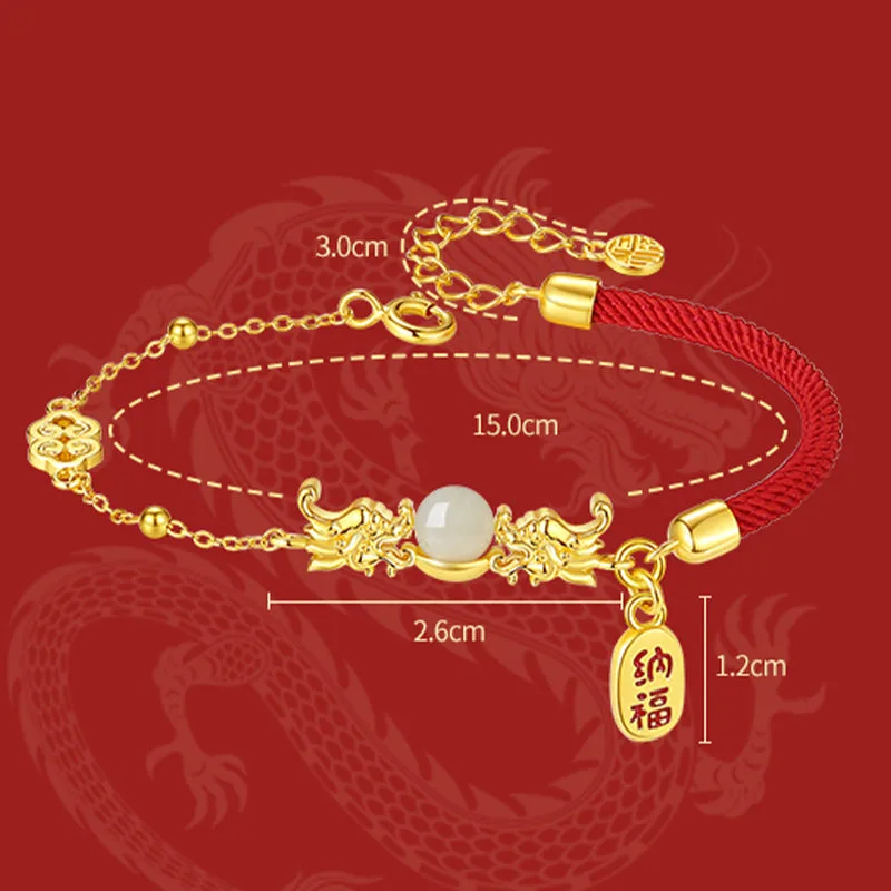 Mythstone Year of the Dragon 925 Sterling Silver Hetian Jade Attract Fortune Fu Character Luck Bracelet - Image 8
