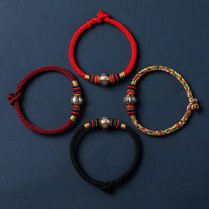 Mythstone 925 Sterling Silver Tibet Handmade Om Mani Padme Hum Luck Protection King Kong Knot Braided Bracelet - Image 2