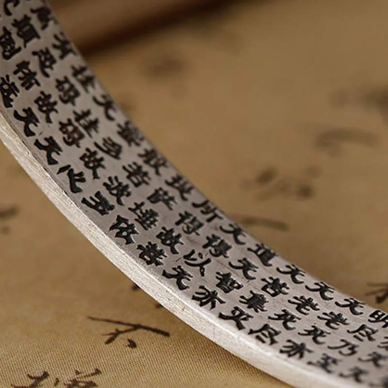 Mythstone 999 Sterling Silver Om Mani Padme Hum Lotus Wisdom Bracelet Bangle - Image 9