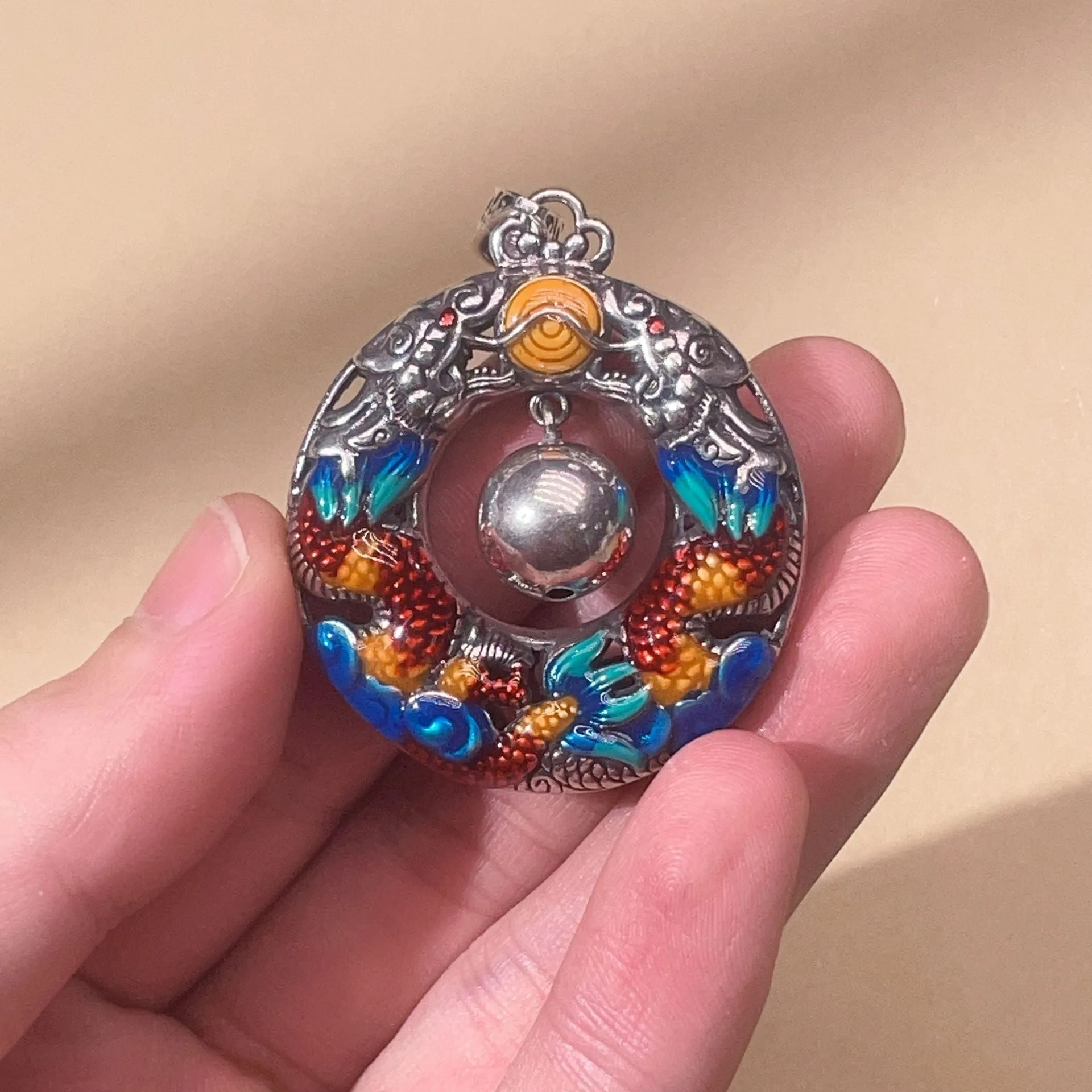 Mythstone Year of the Dragon Colorful Double Dragons Playing Bead Copper Protection Necklace Pendant - Image 5