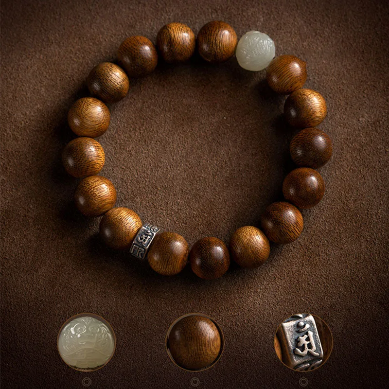 Mythstone Chinese Zodiac Natal Buddha Kalimantan Agarwood Jade 925 Sterling Silver Bracelet - Image 43