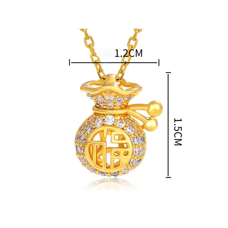 24K Gold Plated Fu Character Fortune Money Bag Necklace Pendant - Image 8