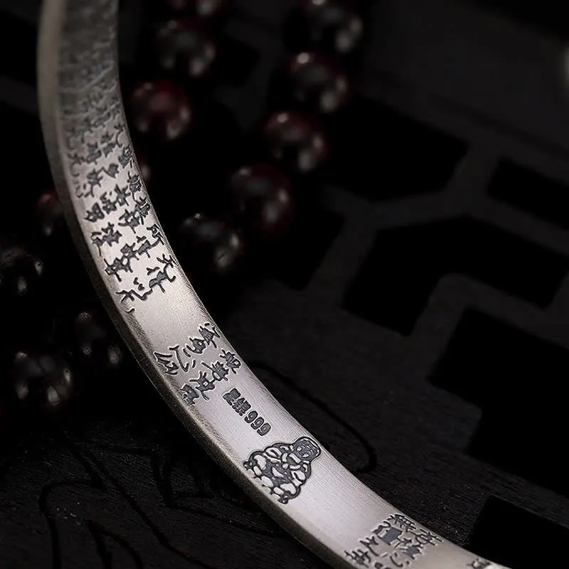 Mythstone 999 Sterling Silver Six True Words Heart Sutra Protection Bracelet Bangle - Image 10