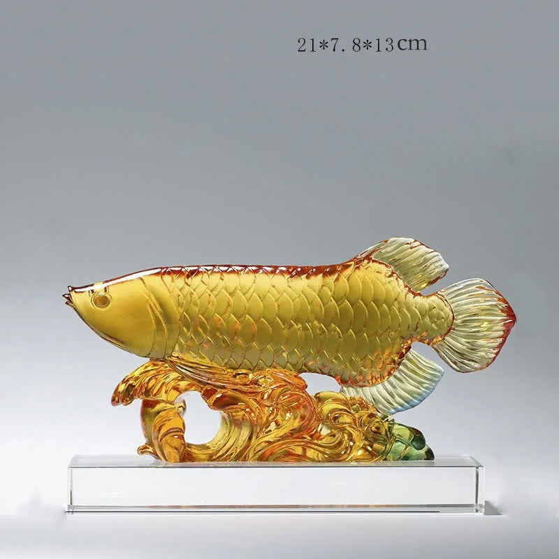 Mythstone - Handmade Liuli Crystal Koi Fish Art Piece Luck Home Office Decoration - Image 3