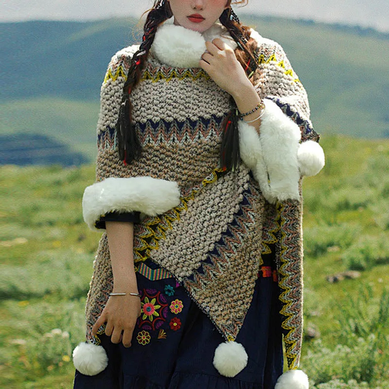 Mythstone Tibetan Multicolored Striped Shawl Winter Cozy Travel Scarf Wrap - Image 58