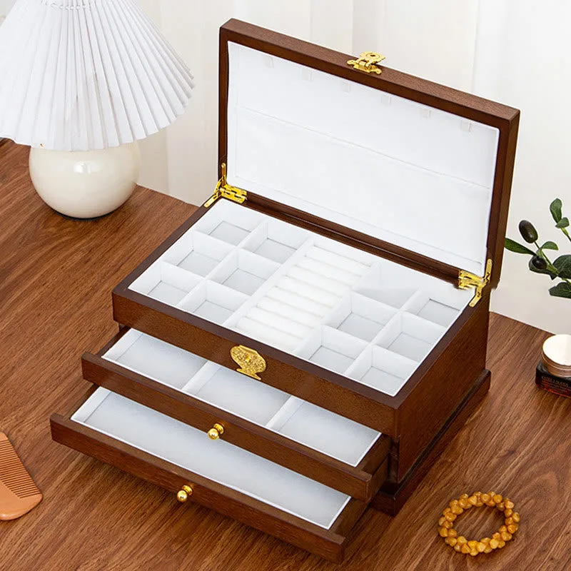 Mythstone Retro Wooden Jewelry Box Three-Layer Jewelry Storage Box - Image 3