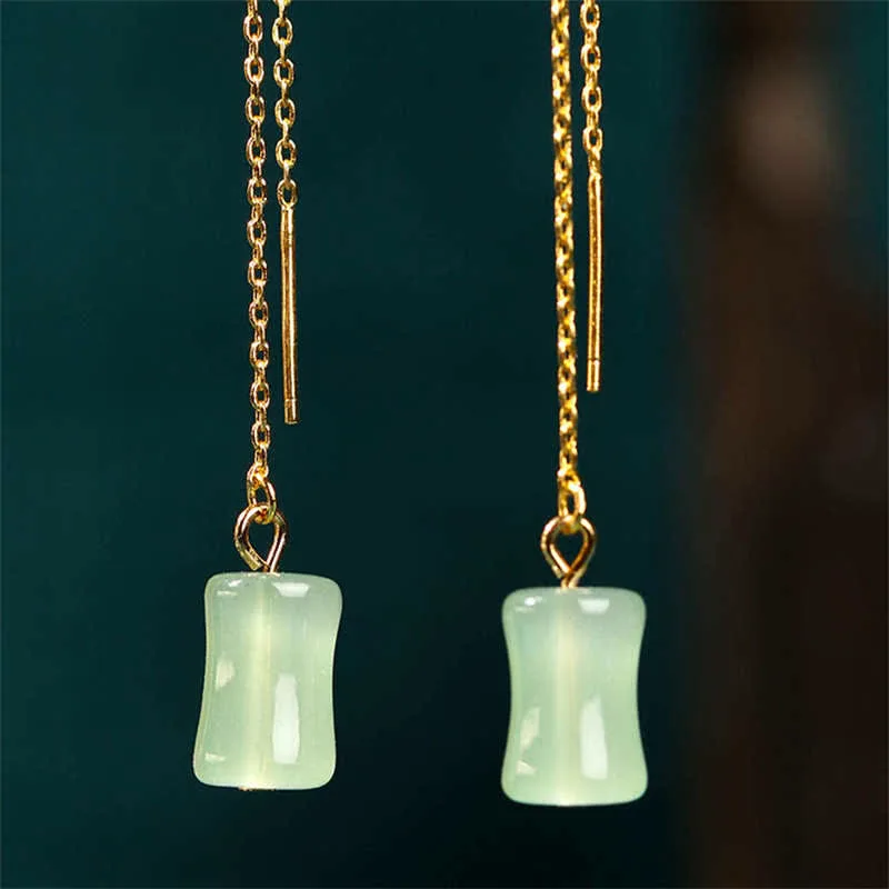 Mythstone Jade Bamboo Pattern Luck Drop Earrings - Image 4