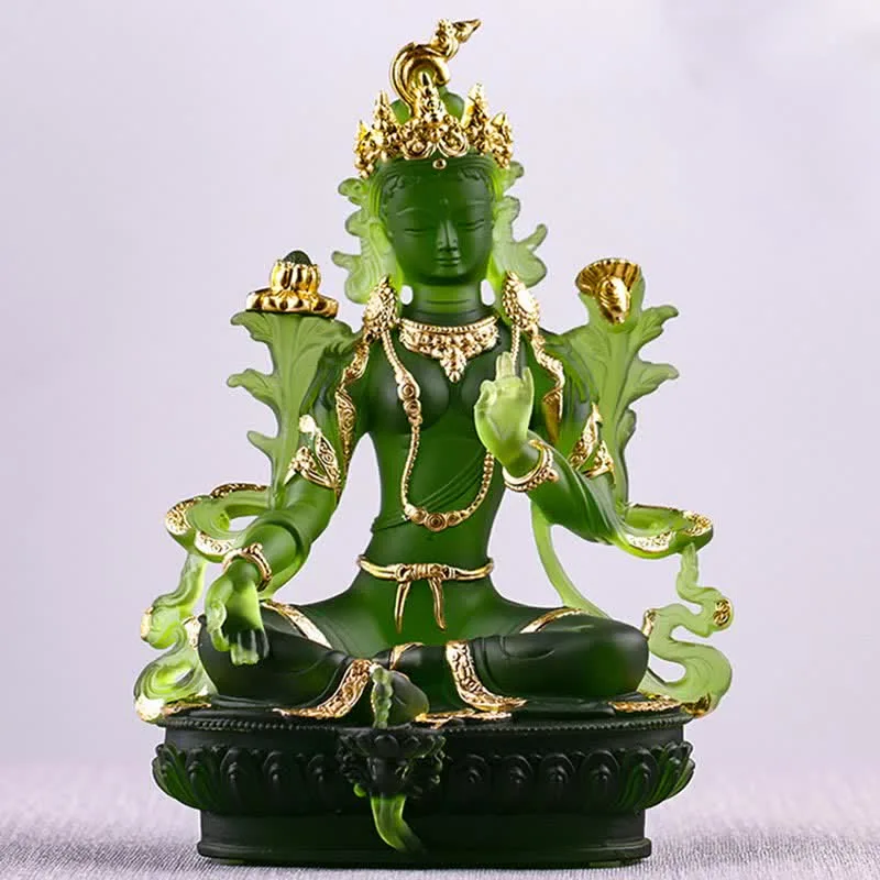 Mythstone Bodhisattva Green Tara Handmade Liuli Crystal Art Piece Protection Home Office Statue Decoration - Image 16
