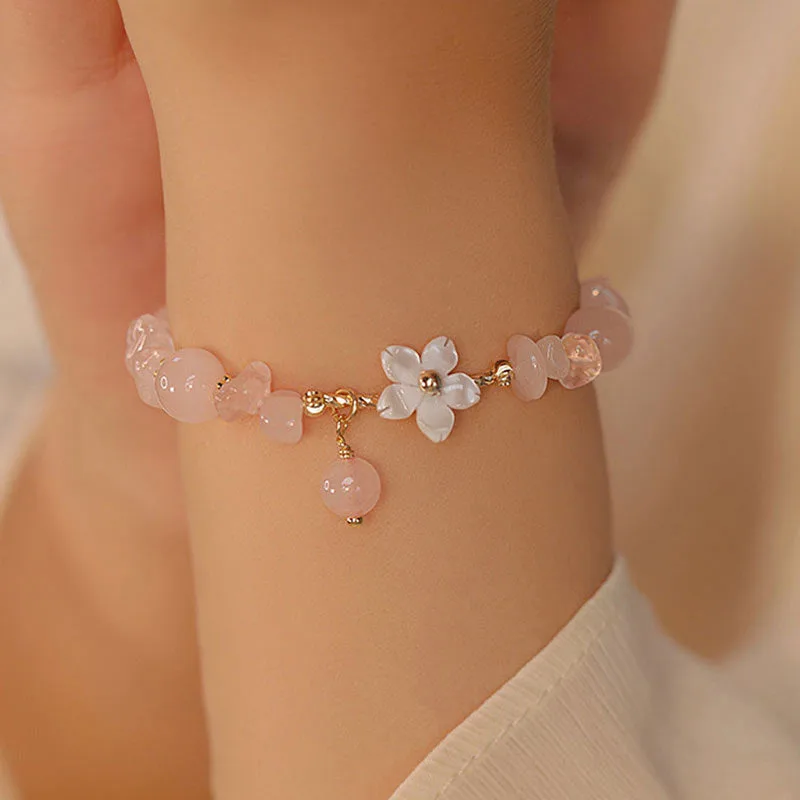 MythStone 14k Gold Plated Natural Pink Crystal Flower Love Bracelet - Image 5