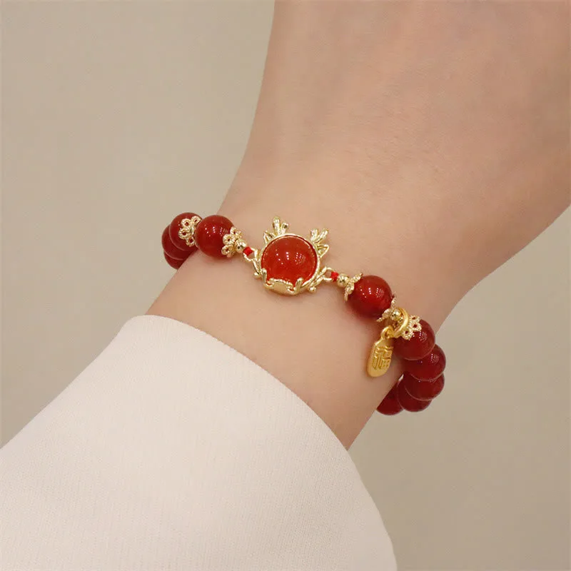 Mythstone Year of the Dragon Red Agate Jade Peace Buckle Fu Character Success Bracelet - Image 10