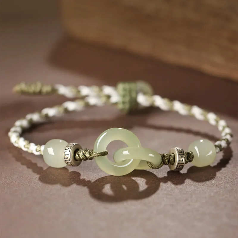 Mythstone Natural Hetian Jade Peace Buckle Luck Braided Bracelet - Image 2