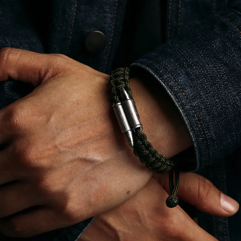 Mythstone 925 Sterling Silver Bullet Design Braided Rope Bracelet - Image 7